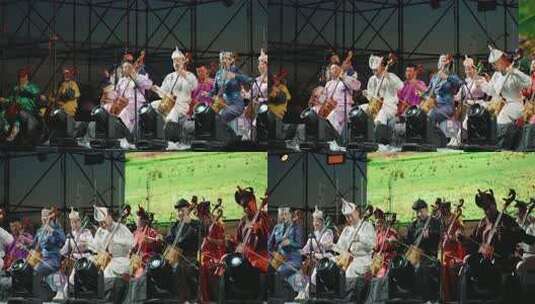 蒙古族艺人舞台乐器演奏高清在线视频素材下载