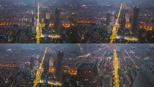 长春人民大街解放大路夜景航拍合集高清在线视频素材下载