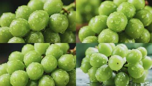 带水珠的新鲜绿色葡萄特写高清在线视频素材下载