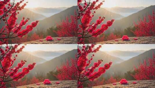 晨曦中的红梅花绽放高清在线视频素材下载