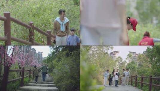 一家人爬山 春游活动高清在线视频素材下载