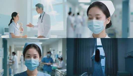 医院内女子拉开窗帘场景高清在线视频素材下载