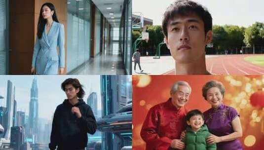 祖孙三人春节合影素材高清在线视频素材下载