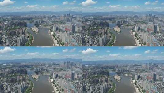 福州闽江两岸城市天际线建筑风光航拍高清在线视频素材下载