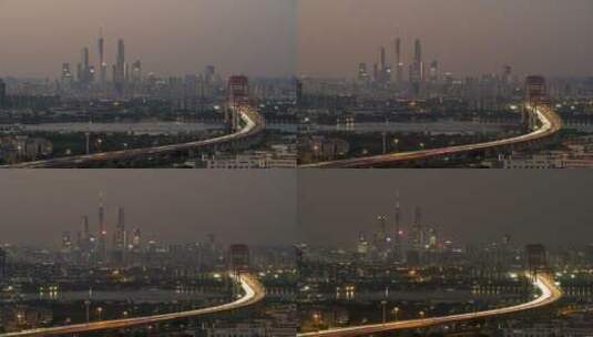 广州新光大桥进城之路城市风光日转夜高清在线视频素材下载