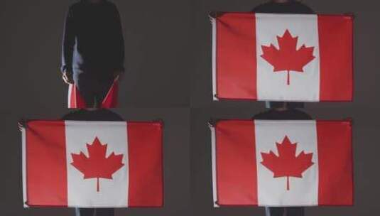 球迷手持加拿大国旗的特写高清在线视频素材下载