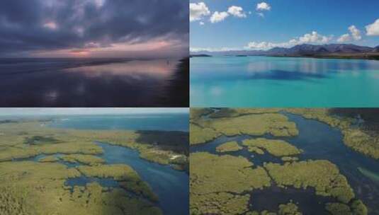 飞越带有湖泊和森林的荒野景观高清在线视频素材下载