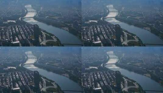 永康城区航拍 穿过城市的河流高清在线视频素材下载