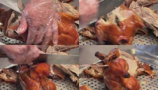 北京烤鸭片鸭肉特写镜头高清在线视频素材下载