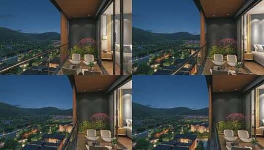 高端阳台景观夜晚动画效果高清在线视频素材下载