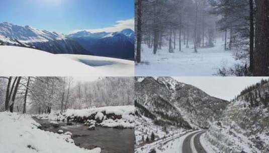 雪山大雪河流雪中森林雪花公路雪中汽车行驶高清在线视频素材下载