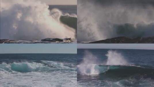 波涛汹涌的巨大海浪拍打海岸礁石高清在线视频素材下载
