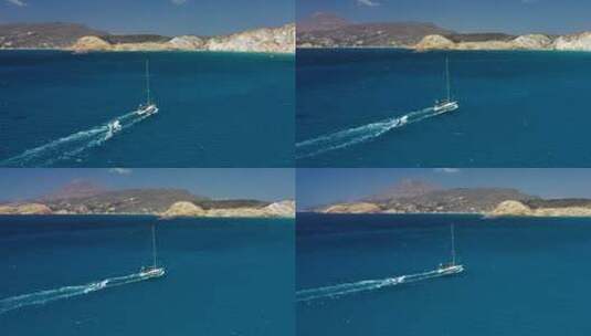 航拍在海面行驶的游艇高清在线视频素材下载