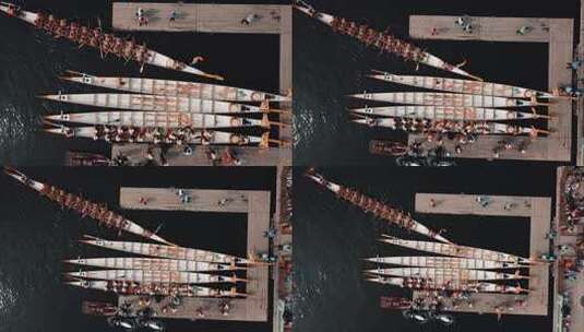 【原创】4K航拍端午节龙舟划出码头高清在线视频素材下载