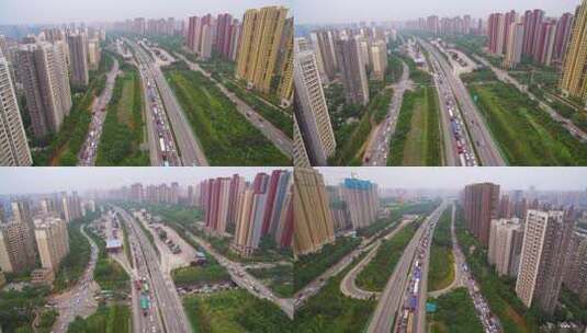西安南绕城高速航拍高清在线视频素材下载
