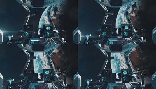 地球上空的未来科幻宇宙飞船驾驶舱的视图高清在线视频素材下载