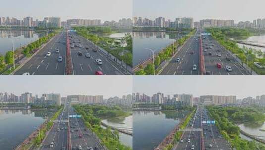 武汉道路中央绿化带高清在线视频素材下载