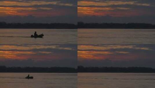 河边日落时的渔船高清在线视频素材下载