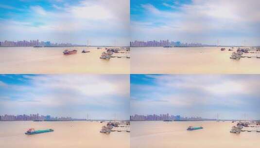 湖北省武汉市蓝天白色下的长江延时短片高清在线视频素材下载