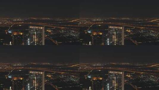 城市天际线夜景车流航拍高清在线视频素材下载
