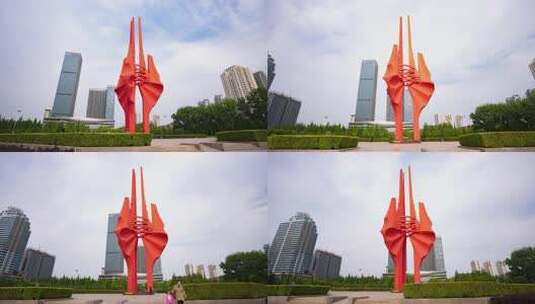 临沂山高水长雕塑-4k大范围延时高清在线视频素材下载