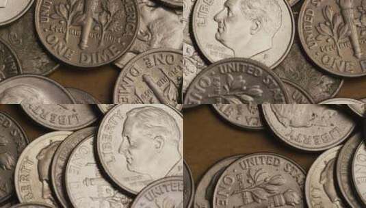 旋转股票镜头拍摄的美国一角硬币（硬币-0.1美元）-MONEY 0205高清在线视频素材下载