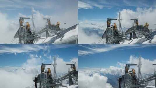 云层之上的雪山缆车高清在线视频素材下载