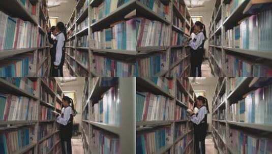 广西中学学校图书馆学生看书场景高清在线视频素材下载