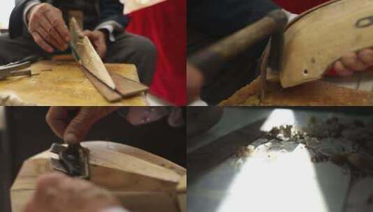 新疆准噶尔手工匠人制作冬不拉高清在线视频素材下载