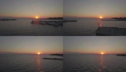 航拍日落时码头和大海高清在线视频素材下载