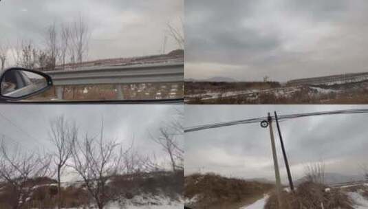 行驶中窗外的冬日风景高清在线视频素材下载