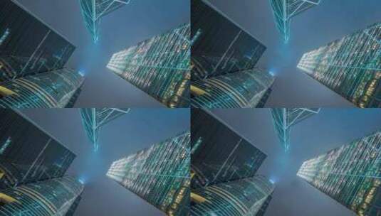 俯拍香港高楼大厦_香港CBD夜景固定延时高清在线视频素材下载