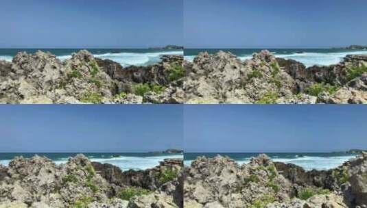 海岸浪花和礁石高清在线视频素材下载