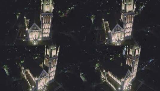 航拍泰晤士小镇教堂夜景高清在线视频素材下载