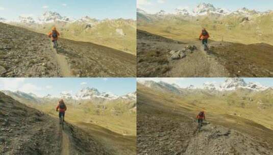 在高山上的单道骑山地车高清在线视频素材下载