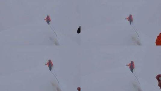 登顶川西沙鲁里山脉加拉本森雪山的登山者高清在线视频素材下载
