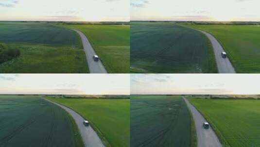 日落时冒险的吉普车在乡下行驶高清在线视频素材下载