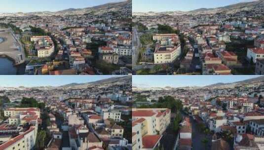 葡萄牙马德拉岛丰沙尔老城的鸟瞰图高清在线视频素材下载