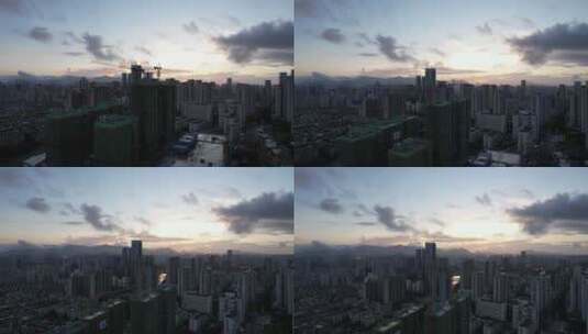 城市清晨云雾缭绕日出航拍高清在线视频素材下载