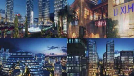 三维城市夜景建筑漫游动画高清在线视频素材下载