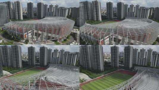 上海静安体育中心4K航拍原素材高清在线视频素材下载