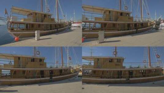 停泊在港口的木船高清在线视频素材下载