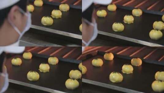 甜品师厨师烤箱烘焙蛋黄酥高清在线视频素材下载