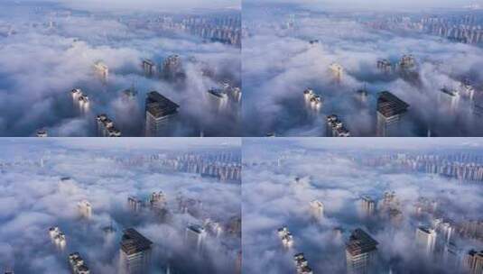 4k洛阳新区平流雾延时摄影航拍高清在线视频素材下载