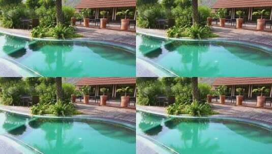 酒店露台设有绿松石色游泳池高清在线视频素材下载