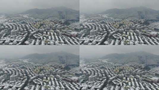航拍湖南怀化城市雪景高清在线视频素材下载