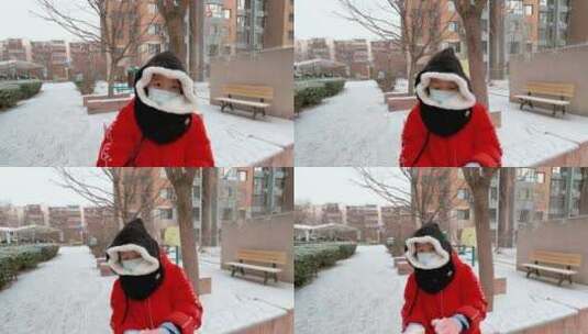 冬天玩雪的中国女孩形象高清在线视频素材下载