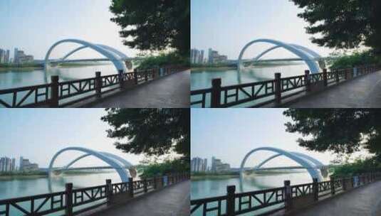 广西南宁青环路邕江岸边绿道自行车道跑道高清在线视频素材下载