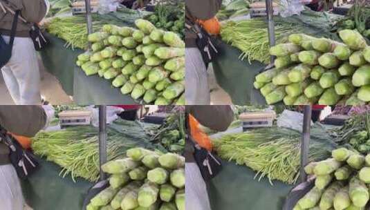 买菜绿叶菜蔬菜菜市场百姓生活赶大集高清在线视频素材下载