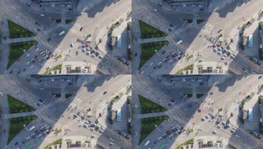 俯拍城市十字交叉路交通高清在线视频素材下载